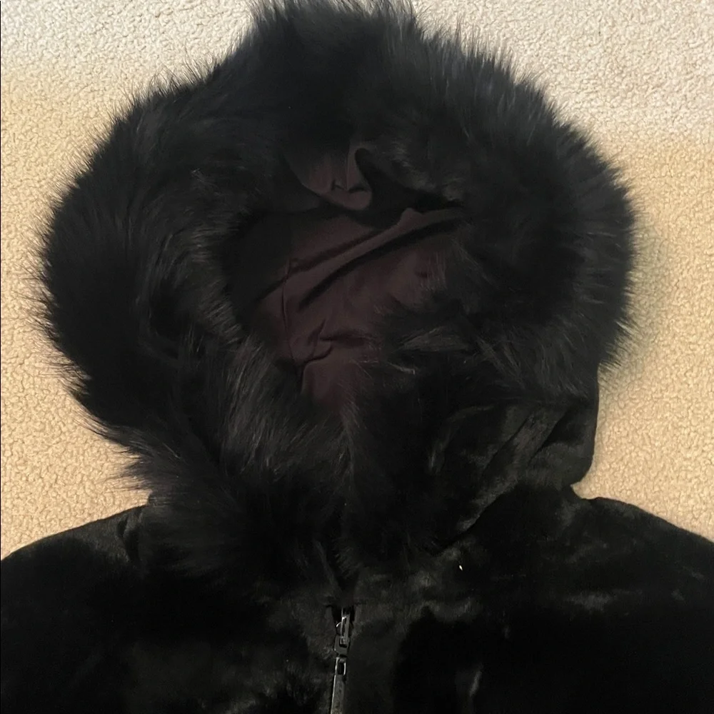 Calvin Klein Faux Fur Reversible Coat with Fox Trimmed Hood
